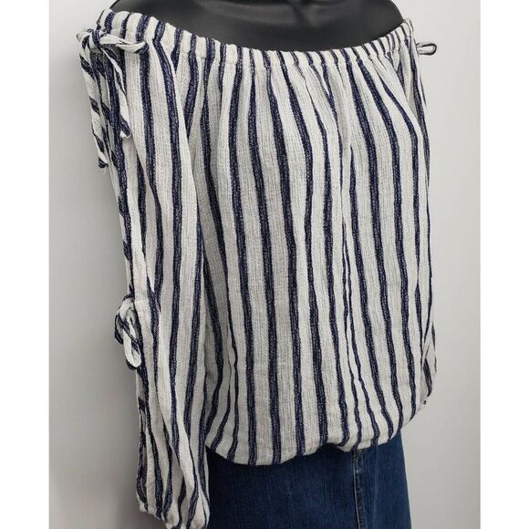 Areopostale Stripe Top Long Sleeves w/Slits Off Shoulder Pullover - Picture 4 of 9